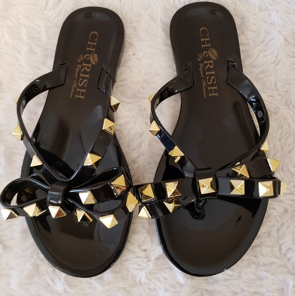 Cherish Kids Black and Gold Flip Flops